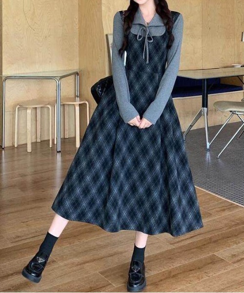 gossip!ロサンゼルス(ゴシップロサンゼルス)の「Y2K レトロ チェック柄 配色 ティアード ワンピース(ワンピース・レディース・チェック・M)」の3枚目の写真