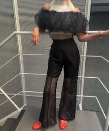 ENCLOSURE（エンクロージャー）の「【ENCLOSURE】Double square mesh flare pants（その他パンツ）」