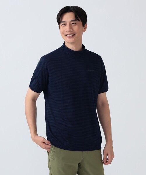BEAMS GOLF(ビームスゴルフ)の「PURPLE LABEL / ジャカードボーダー モックネックシャツ(スウェット・メンズ・グレー/ネイビー/ブルー・MEDIUM/SMALL/X-LARGE/LARGE)」の1枚目の写真