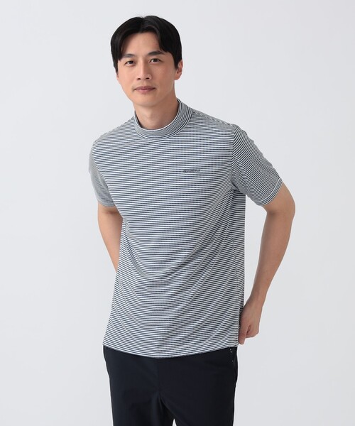 BEAMS GOLF(ビームスゴルフ)の「PURPLE LABEL / ジャカードボーダー モックネックシャツ(スウェット・メンズ・グレー/ネイビー/ブルー・MEDIUM/SMALL/X-LARGE/LARGE)」の3枚目の写真