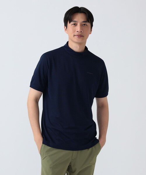 BEAMS GOLF(ビームスゴルフ)の「PURPLE LABEL / ジャカードボーダー モックネックシャツ(スウェット・メンズ・グレー/ネイビー/ブルー・MEDIUM/SMALL/X-LARGE/LARGE)」の4枚目の写真