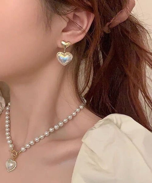 shoppinggo(ショッピングゴー)の「ピアス ハート キラキラ ビジューピアス ロングピアス ゴールド フープピアス(ピアス(両耳用)・レディース・ゴールド・FREE)」の3枚目の写真
