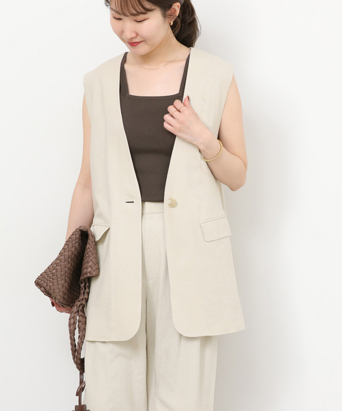 JOURNAL STANDARD relume（ジャーナルスタンダード　レリューム）の「［手洗い可］リネンフィールノーカラージレ（ベスト・レディース・ブラック/ベージュ・FREE）」の2枚目の写真