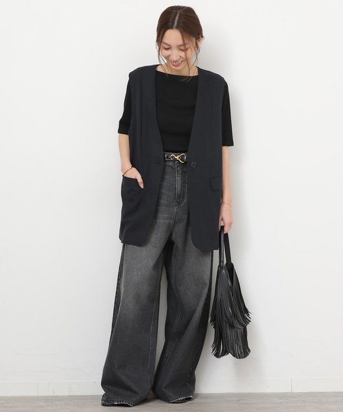 JOURNAL STANDARD relume（ジャーナルスタンダード　レリューム）の「［手洗い可］リネンフィールノーカラージレ（ベスト・レディース・ブラック/ベージュ・FREE）」の12枚目の写真