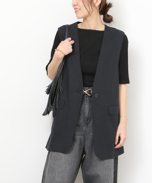 JOURNAL STANDARD relume（ジャーナルスタンダード　レリューム）の「［手洗い可］リネンフィールノーカラージレ（ベスト・レディース・ブラック/ベージュ・FREE）」の15枚目の写真