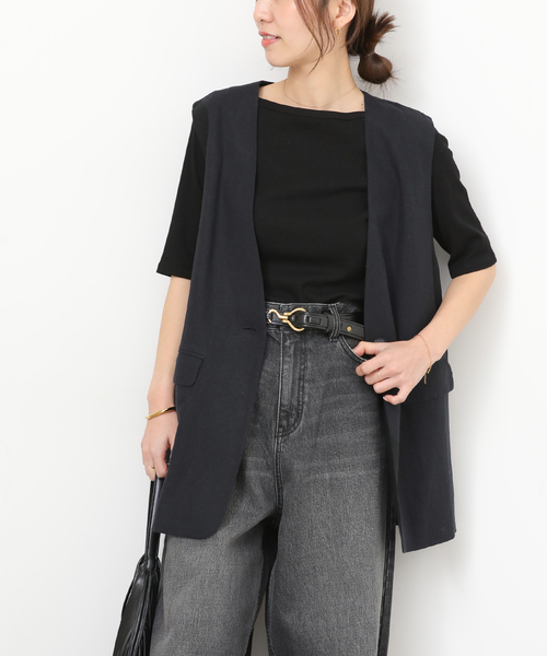 JOURNAL STANDARD relume（ジャーナルスタンダード　レリューム）の「［手洗い可］リネンフィールノーカラージレ（ベスト・レディース・ブラック/ベージュ・FREE）」の16枚目の写真