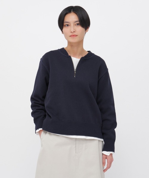 MHL.（エムエイチエル）の「DENSE ECO PLATED COTTON KNITWEAR（ニット/セーター・レディース・ネイビー系1/ブラウン系その他2・2）」の2枚目の写真