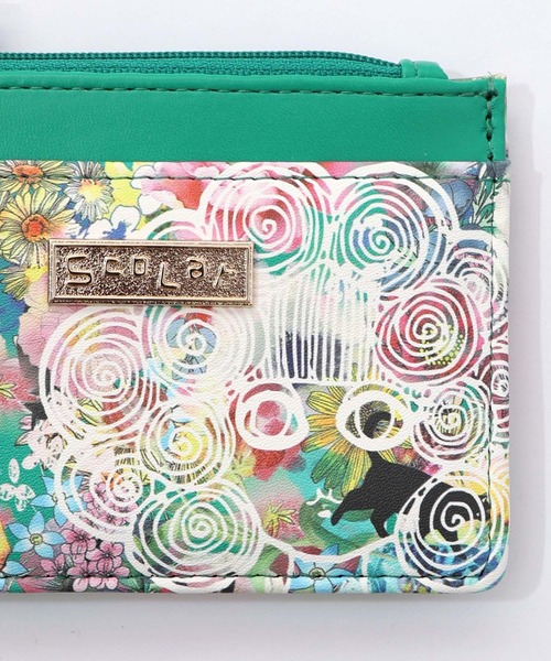 ScoLar（スカラー）の「SC80-10：黒ネコ×スカラーちゃん 花柄フラグメントケース（パスケース・レディース・グリーン/イエロー・FREE）」の9枚目の写真