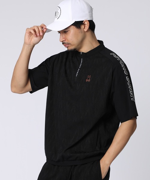 Psycho Bunny（サイコバニー）の「[GOLF]異素材切替シルエットバニージャガード ハーフジップTシャツ（Tシャツ/カットソー・メンズ・ブラック/グレイッシュベージュ・XX-LARGE/X-LARGE/LARGE/MEDIUM/SMALL）」の2枚目の写真