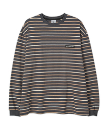 UNKNOWN PLANET（アンノウンプラネット）の「アイビー マルチストライプ ラウンド ロングスリーブ Tシャツ ブルーグレー（Tシャツ/カットソー）」