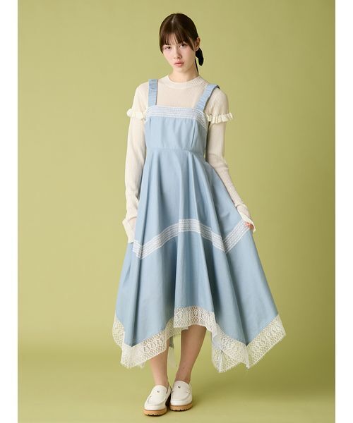 FURFUR（ファーファー）の「レースコンビジャンパースカート（ワンピース・レディース・ブラック/サックスブルー・F）」の3枚目の写真