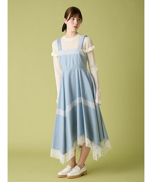 FURFUR（ファーファー）の「レースコンビジャンパースカート（ワンピース・レディース・ブラック/サックスブルー・F）」の4枚目の写真