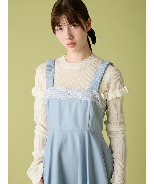 FURFUR（ファーファー）の「レースコンビジャンパースカート（ワンピース・レディース・ブラック/サックスブルー・F）」の7枚目の写真