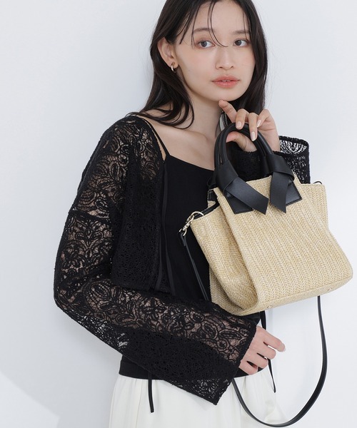 NATURAL BEAUTY BASIC(ナチュラルビューティーベーシック)の「◇PPリボンハンドルトートバッグ(トートバッグ・レディース・ベージュ/ブラウン/オフホワイト・フリ-)」の3枚目の写真