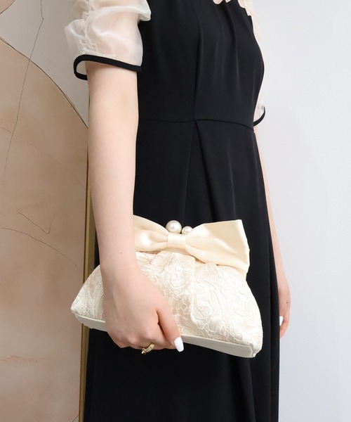 DRESS PLUS(ドレスプラス)の「リボン付きレースクラッチバッグ(クラッチバッグ・レディース・ブラック/ベージュ・フリー)」の14枚目の写真