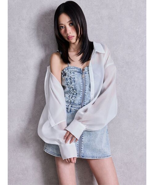 GYDA（ジェイダ）の「Gemyntar bijou SHEERシャツ（シャツ/ブラウス・レディース・ブラック/パープル/オフホワイト・FREE）」の12枚目の写真