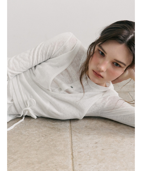 ETMON(エトモン)の「Wrap Cardigan T-Shirt, White(Tシャツ/カットソー・レディース・その他・F)」の2枚目の写真