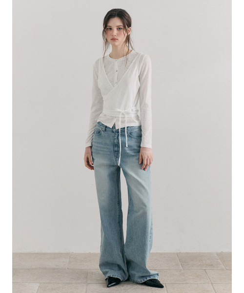 ETMON(エトモン)の「Wrap Cardigan T-Shirt, White(Tシャツ/カットソー・レディース・その他・F)」の3枚目の写真