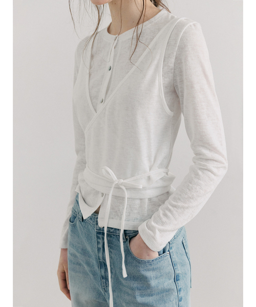 ETMON(エトモン)の「Wrap Cardigan T-Shirt, White(Tシャツ/カットソー・レディース・その他・F)」の4枚目の写真