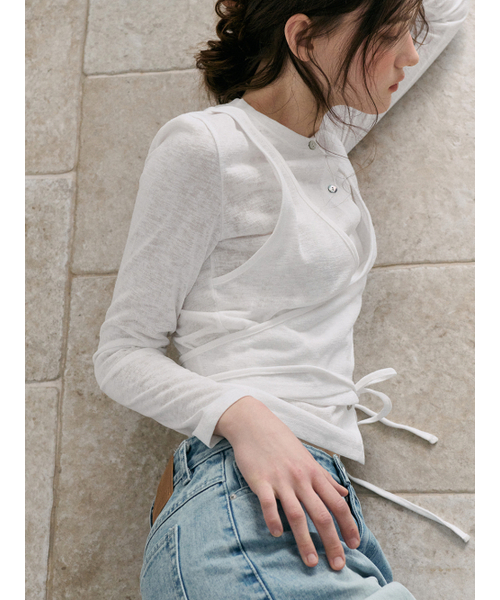 ETMON(エトモン)の「Wrap Cardigan T-Shirt, White(Tシャツ/カットソー・レディース・その他・F)」の5枚目の写真