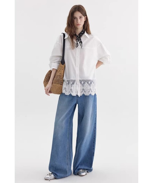 Fano Studios（ファノ ストゥディオズ）の「レースデザイン ドロップショルダー デザインシャツ FX26S136【Fano Studios】【2026SS】（シャツ/ブラウス・レディース・ホワイト・FREE）」の2枚目の写真