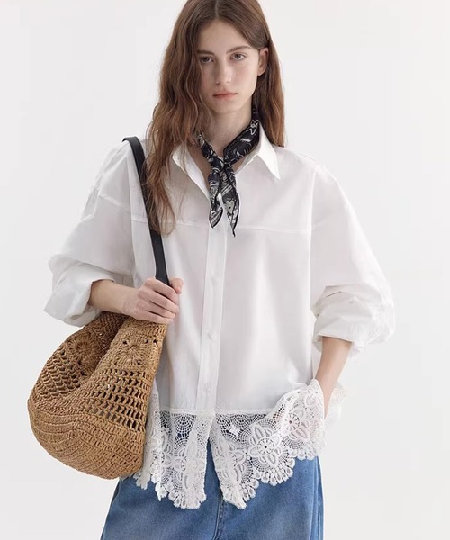 Fano Studios（ファノ ストゥディオズ）の「レースデザイン ドロップショルダー デザインシャツ FX26S136【Fano Studios】【2026SS】（シャツ/ブラウス・レディース・ホワイト・FREE）」の8枚目の写真