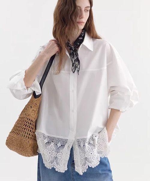 Fano Studios（ファノ ストゥディオズ）の「レースデザイン ドロップショルダー デザインシャツ FX26S136【Fano Studios】【2026SS】（シャツ/ブラウス・レディース・ホワイト・FREE）」の9枚目の写真