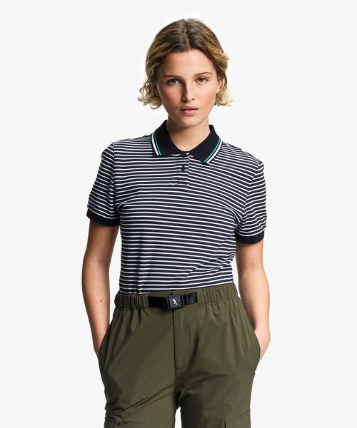 AIGLE(エーグル)の「UVカット ストライプ 半袖ポロシャツ(ポロシャツ・レディース・イエロー/ダークネイビー・L/M/S)」の4枚目の写真