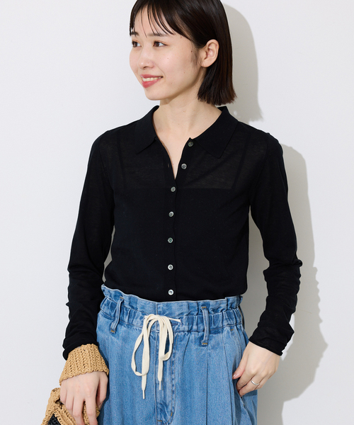 SLOBE IENA（スローブイエナ）の「《シリーズあり》コットンシルク襟付きカーディガン（カーディガン/ボレロ・レディース・ホワイト/ベージュ/ブラック・FREE）」の9枚目の写真