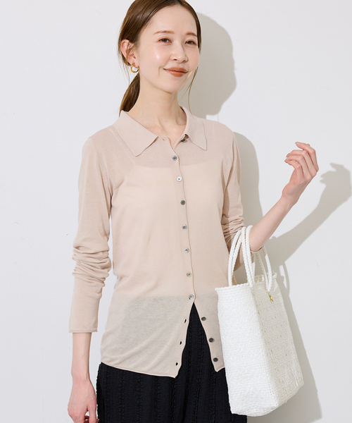 IENA  イエナ 新品 タグ付き シルク コットン カーディガン シリーズあり》コットンシルク襟付きカーディガン（カーディガン