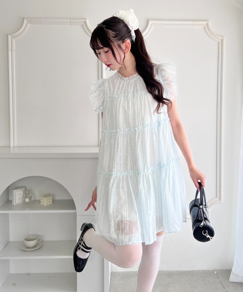 Loueme(ルエム)の「シアードットフェアリーワンピース(ワンピース・レディース・ライトブルー/ホワイト/ライトグリーン/ピンク・FREE)」の13枚目の写真