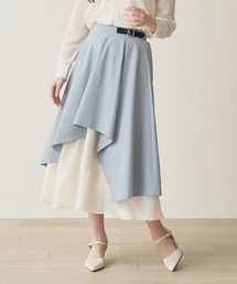 Nohea（ノヘア）の「合皮バックル付 ラッフルシフォン切替 ロングスカート（スカート）」