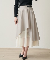 Nohea（ノヘア）の「合皮バックル付 ラッフルシフォン切替 ロングスカート（スカート）」