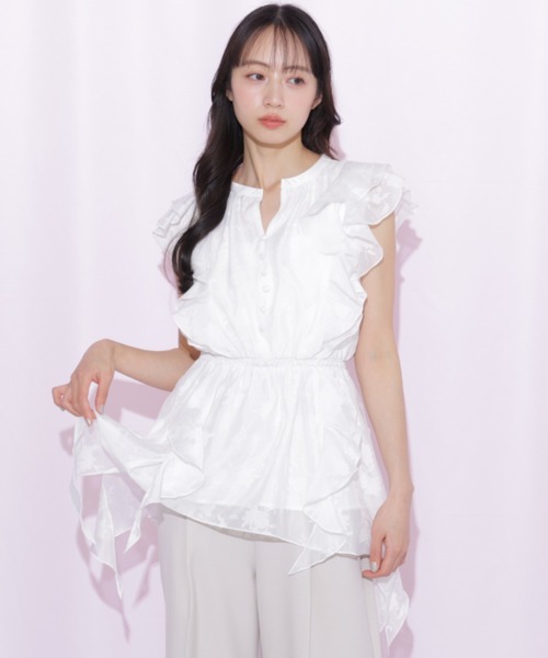 JILL by JILL STUART(ジルバイジルスチュアート)の「シアーオパールラッフルブラウス(シャツ/ブラウス・レディース・ブルー/ホワイト・FREE)」の4枚目の写真
