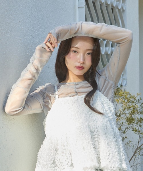 krahe(クレーエ)の「シャーリングシアーメッシュトップス(Tシャツ/カットソー・レディース・グレー/ブルー・FREE)」の12枚目の写真
