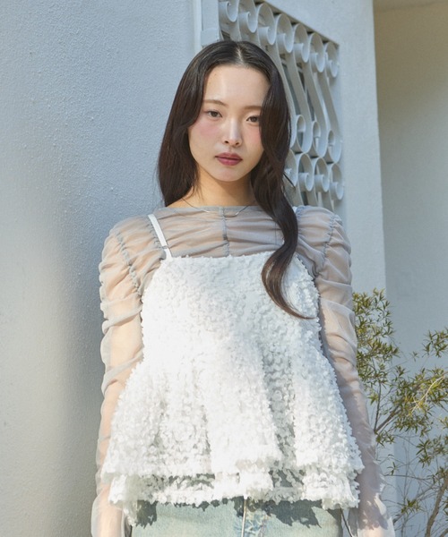 krahe(クレーエ)の「シャーリングシアーメッシュトップス(Tシャツ/カットソー・レディース・グレー/ブルー・FREE)」の11枚目の写真