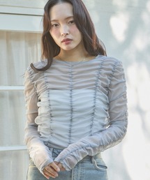 krahe（クレーエ）の「シャーリングシアーメッシュトップス（Tシャツ/カットソー）」