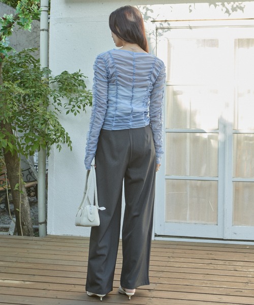 krahe(クレーエ)の「シャーリングシアーメッシュトップス(Tシャツ/カットソー・レディース・グレー/ブルー・FREE)」の19枚目の写真