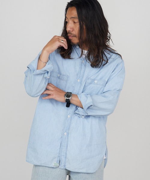 orSlow(オアスロウ)の「orSlow/オアスロウ レギュラーカラー ラウンドヘム シャンブレーシャツ 日本製 2026年春夏(シャツ/ブラウス・メンズ・スカイブルー・2/3/4)」の4枚目の写真