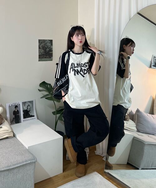 ELIMENO(エリメノ)の「EL メイド ラグランライン 半袖Tシャツ 5カラー(Tシャツ/カットソー・メンズ・バーガンディー/チャコール/ネイビー/ブラック/チャコールグレー×ブラック・1/2/3/4/5/6)」の7枚目の写真
