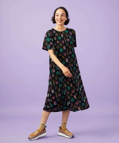 Jocomomola(ホコモモラ)の「Sala de baile ブークレジャカードワンピース(ワンピース・レディース・ブラック/オレンジ・40)」の5枚目の写真