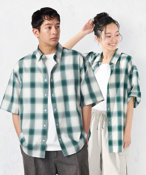 Purple&Yellow(パープルアンドイエロー)の「オンブレーチェックシャツ(シャツ/ブラウス・メンズ・ブラック/グリーン・LARGE/MEDIUM/SMALL)」の1枚目の写真