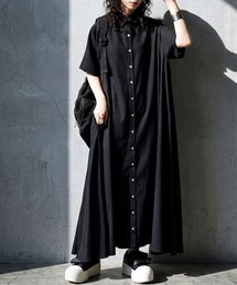 セール】シャツドッキングプリーツワンピース（シャツワンピース