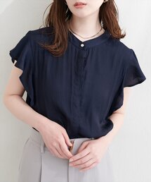 とろみサテンラッフル袖ブラウス
