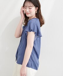 とろみサテンラッフル袖ブラウス