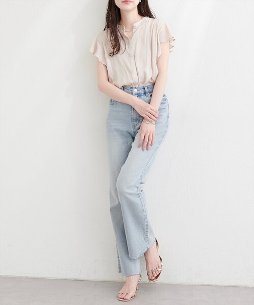 natural couture(ナチュラルクチュール)の「とろみサテンラッフル袖ブラウス(シャツ/ブラウス・レディース・ブルー/ピンク/ピンクベージュ/アイボリー/ネイビー・FREE)」の9枚目の写真