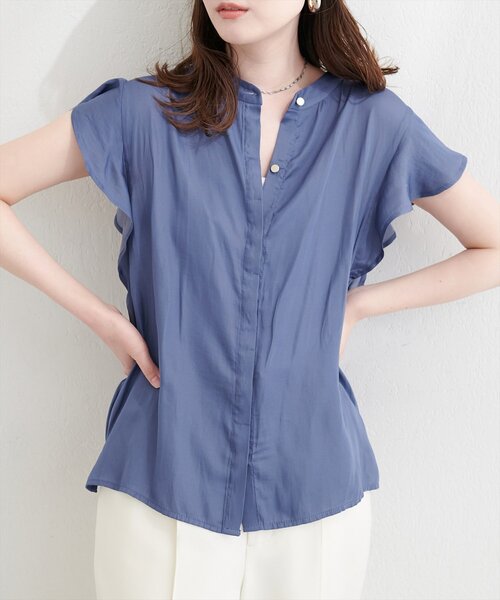 natural couture(ナチュラルクチュール)の「とろみサテンラッフル袖ブラウス(シャツ/ブラウス・レディース・ブルー/ピンク/ピンクベージュ/アイボリー/ネイビー・FREE)」の10枚目の写真