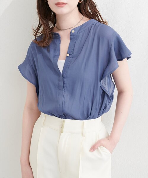 natural couture(ナチュラルクチュール)の「とろみサテンラッフル袖ブラウス(シャツ/ブラウス・レディース・ブルー/ピンク/ピンクベージュ/アイボリー/ネイビー・FREE)」の11枚目の写真