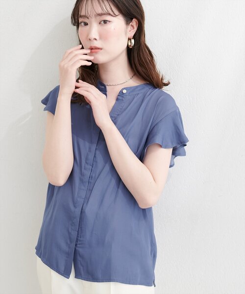 natural couture(ナチュラルクチュール)の「とろみサテンラッフル袖ブラウス(シャツ/ブラウス・レディース・ブルー/ピンク/ピンクベージュ/アイボリー/ネイビー・FREE)」の12枚目の写真