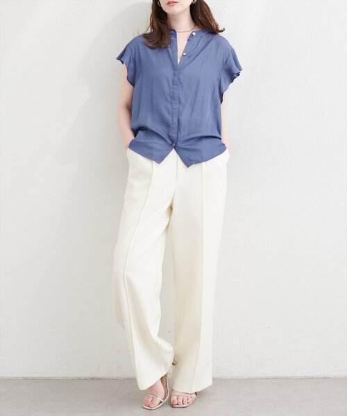 natural couture(ナチュラルクチュール)の「とろみサテンラッフル袖ブラウス(シャツ/ブラウス・レディース・ブルー/ピンク/ピンクベージュ/アイボリー/ネイビー・FREE)」の14枚目の写真